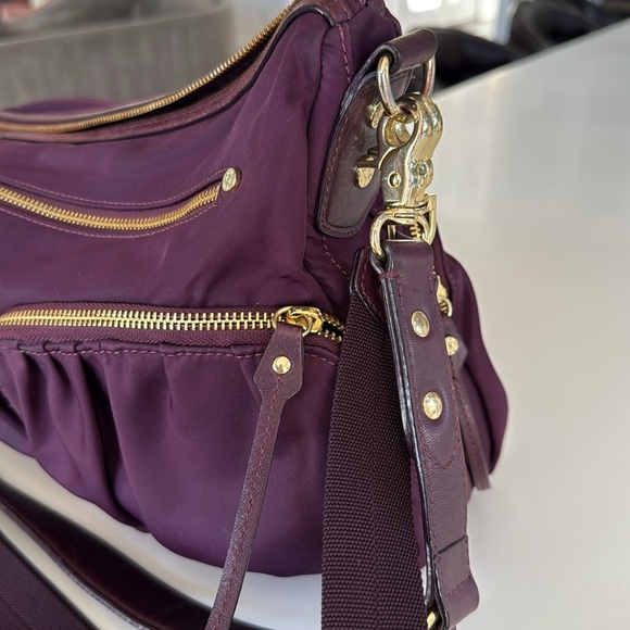 MZ Wallace Nylon Crossbody Satchel Bag 2 Strap Purple Burgundy Color Tote - Picture 11 of 15